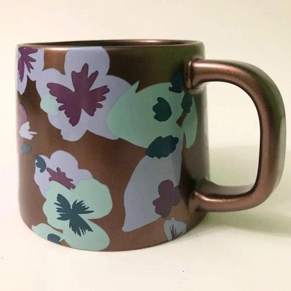 2020 Starbucks Coffee Mug Brown Bronze Copper Tone Floral Coffee Mug 14 oz - Picture 5 of 11